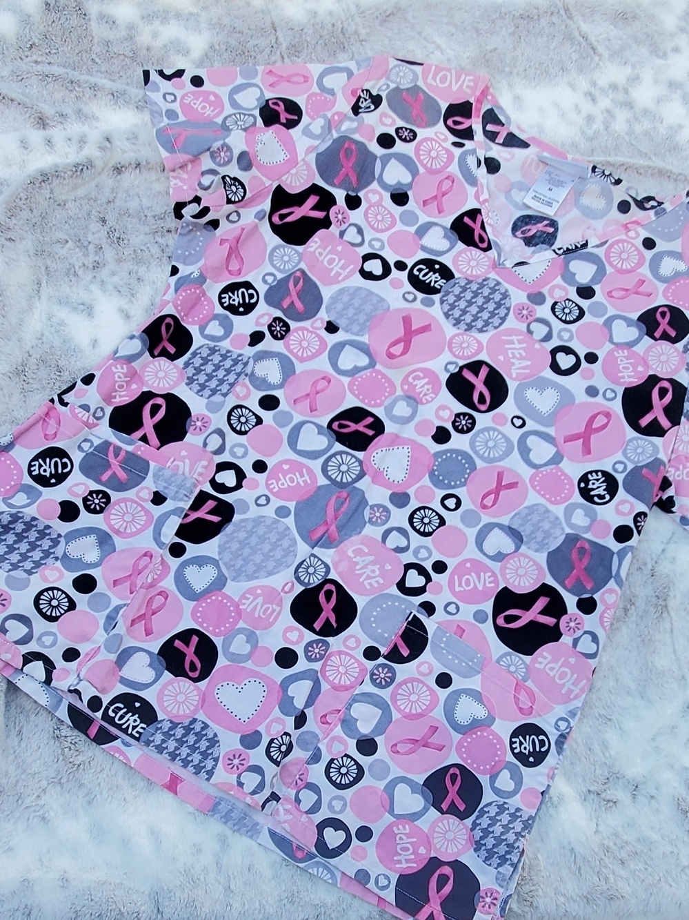 SB Scrubs Pink Ribbon Print Scrub Top